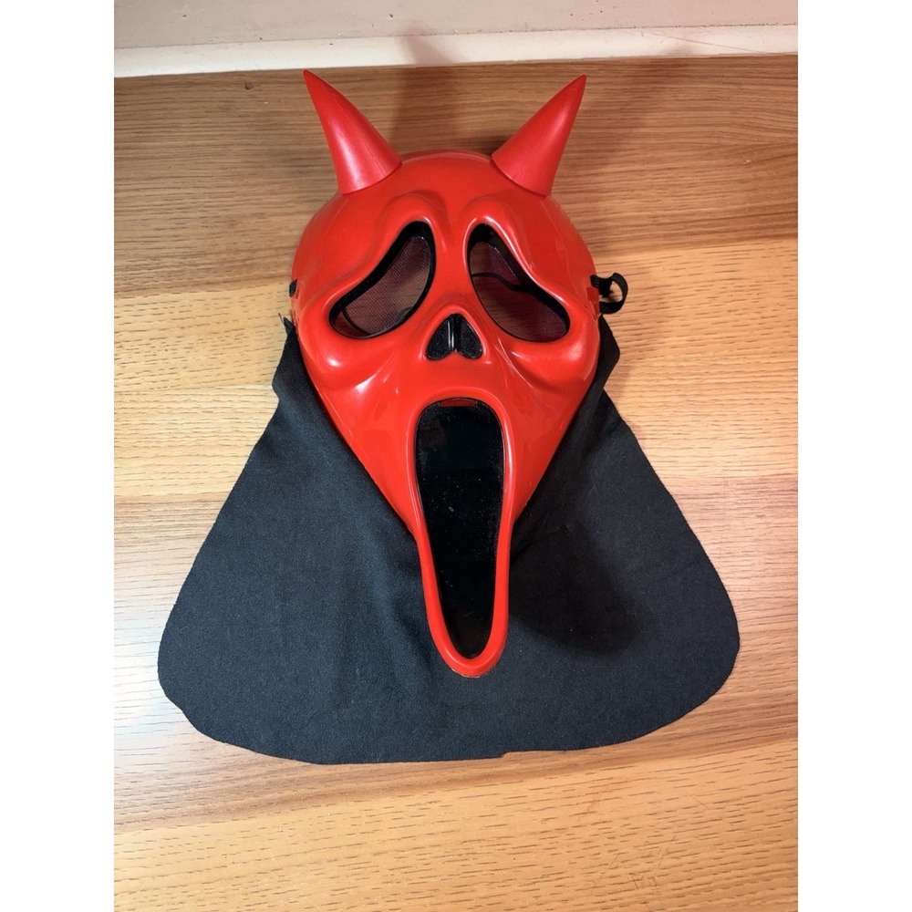 Red Devil Scream Ghostface Halloween Mask with Hood